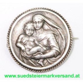 Silberbrosche Madonna mit Kind