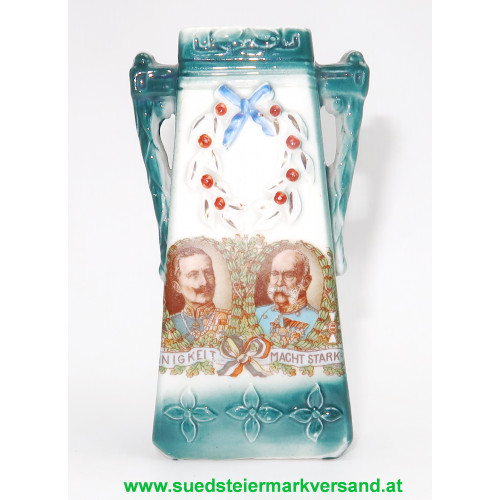 k. u. k. Patriotische Vase - Kaiser Wilhelm II. und Kaiser Franz Josef I. EINIGKEIT MACHT STARK