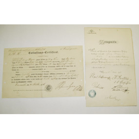 Zeugnis und Entlassungs -Certifikat einjährig Freiwilliger 1872