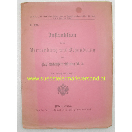 Instruktion für die Verwendung und Behandlung der Kapselschießeinrichtung M. 2.