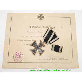 Preußen, Eisernes Kreuz 1914 2. Klasse u. vorläufiger Ausweis
